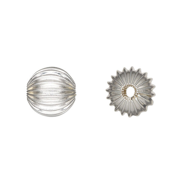 Bead, silver-plated brass, 11.5mm corrugated round. Sold per pkg of 10. image number 0
