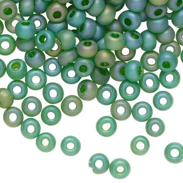 Seed bead glass 1pk #4 round, 50 gram translucent matte rainbow green image number 0
