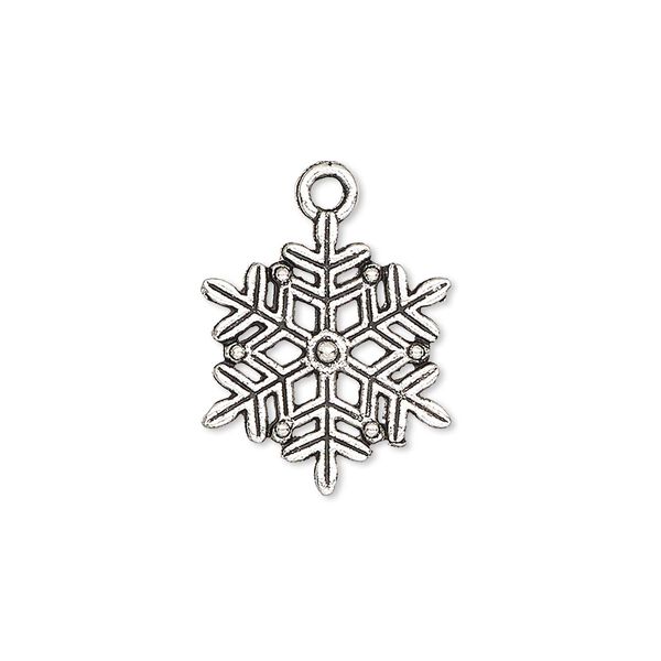 Charm, antique silver-plated "pewter" (zinc-based alloy), 19x17mm double-sided snowflake. Sold per pkg of 10. image number 0
