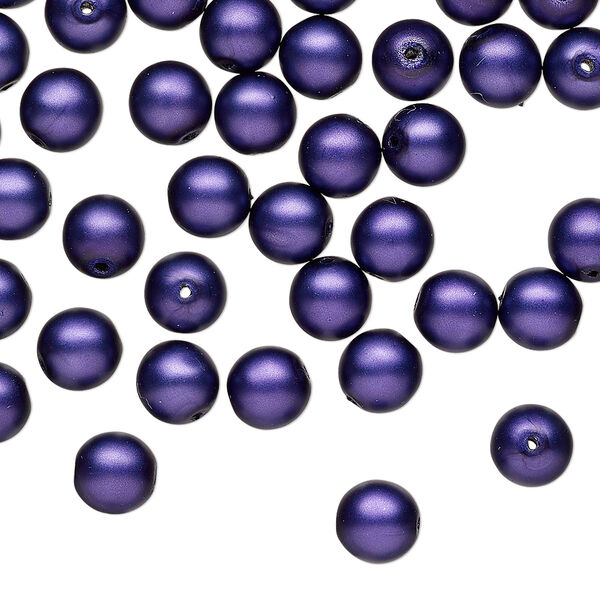 Bead druk Czech pearl-coated glass 60pk 6mm round, matte opaque purple image number 0