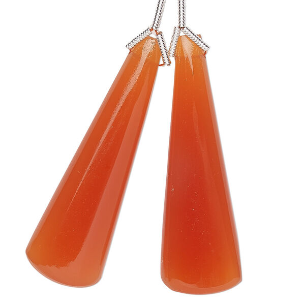 Bead, carnelian (dyed / heated), 40x40x12mm hand-cut top-drilled triangle, B grade, Mohs hardness 6-1/2 to 7. Sold per pkg of 2 beads. image number 0