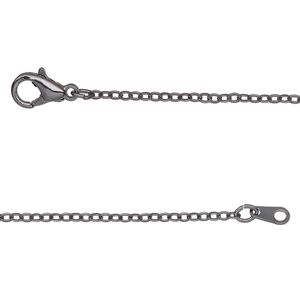Chain, gunmetal-finished brass, 2mm cable, 20 inches with lobster claw clasp. Sold individually.