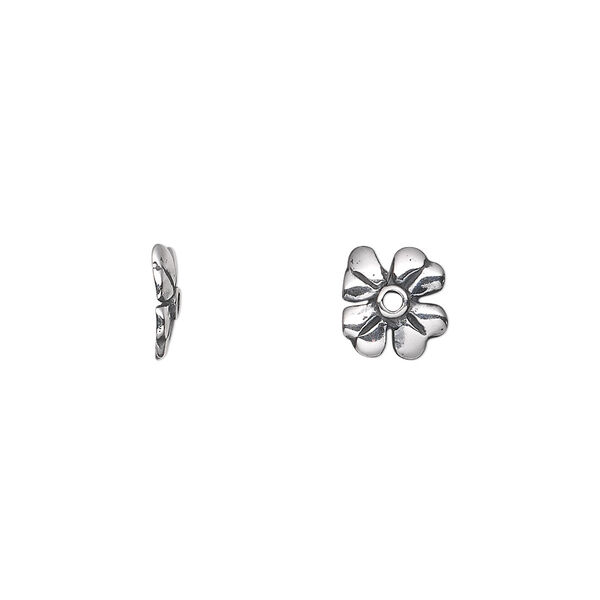Bead cap, antiqued sterling silver, 9x1.5mm 4-leaf clover, fits 12-14mm bead. Sold per pkg of 2. image number 0
