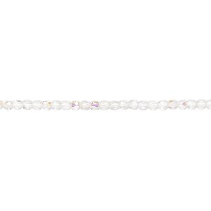 Bead, Czech fire-polished glass, transparent clear AB, 2mm faceted round. Sold per 8-inch strand, approximately 95-100 beads.