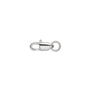 Clasp lobster claw 1pkg2, 11x6mm / 5mm closed jump ring, stainless steel 1-strand