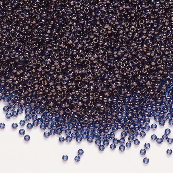 Seed bead, Miyuki, glass, pkg/35g, #15 rocaille, translucent gold luster cobalt (RR-308). image number 0