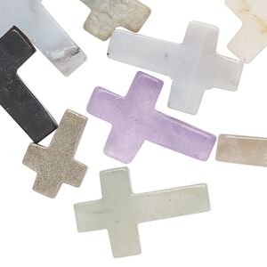 Multi-gemstone 1pkg25, half-drilled cross drop mix 12x9mm-24x17mm