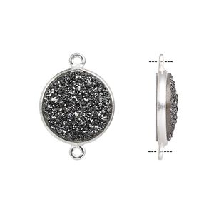 Druzy agate / sterling silver 1pkg1, electrocoated hand-cut flat round link 15mm