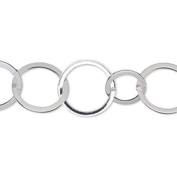 Chain, silver-plated brass, 14mm and 10mm round. Sold per pkg of 25 feet. image number 0