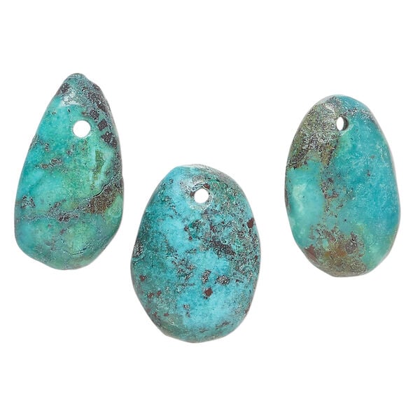 Turquoise 1pkg3, hand-cut top-drilled puffed teardrop / oval / freeform drop, mix 17x9mm-20x20mm green & blue image number 0