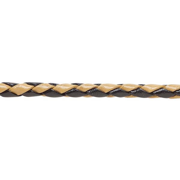 Bolo cord, leather, black and tan, 3.5-4.5mm round. Sold per pkg of (4) 35-inch lengths. image number 0
