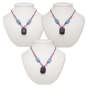 Blackstone / malaysia "jade" / quartz / acrylic 1pkg3, faceted rectangle necklace continuous 20 to 24 inch 33x25mm-34x25mm