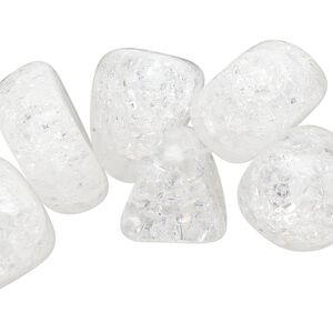 Bead, crackle glass, transparent clear, extra-large chip. Sold per 15-inch strand.