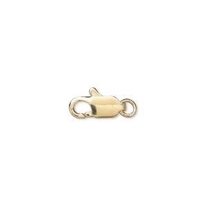 Clasp lobster claw 1pkg100 gold-plated, 12x5mm, brass 1-strand