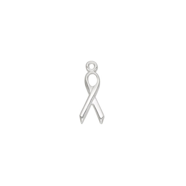 Charm, sterling silver, 14x6mm awareness ribbon. Sold individually. image number 0