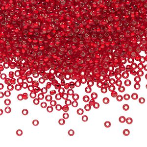 Seed bead, Preciosa Ornela Czech glass, pkg/500g, #11 rocaille, transparent silver-lined red, (97070).