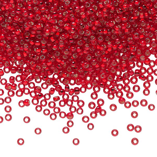 Seed bead, Preciosa Ornela Czech glass, pkg/500g, #11 rocaille, transparent silver-lined red, (97070). image number 0