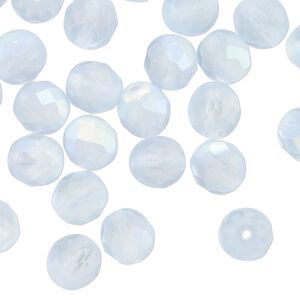 Czech fire-polished glass 1pkg50, faceted round bead translucent matte ice blue AB 8mm