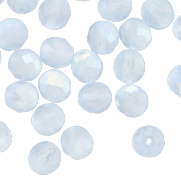 Czech fire-polished glass 1pkg50, faceted round bead translucent matte ice blue AB 8mm image number 0