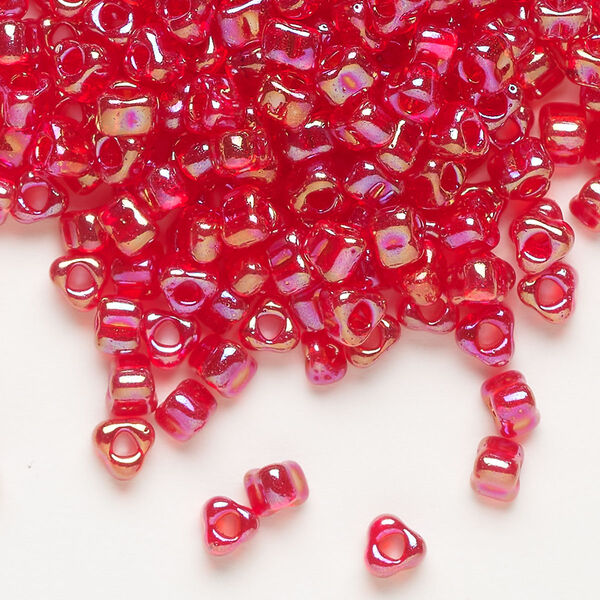 Seed bead, Miyuki, glass, transparent iris red, (TR1158), #5 triangle. Sold per 250-gram pkg. image number 0
