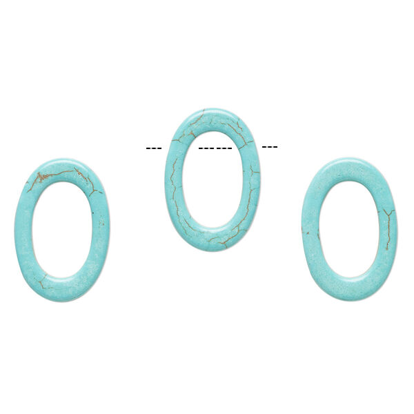 Bead, "howlite" (resin) (imitation), aqua blue, 36x24mm top-drilled open oval with 23x14mm center hole. Sold per pkg of 3. image number 0
