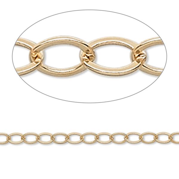 Chain, 14Kt gold-filled, 4mm flat cable. Sold per pkg of 5 feet. image number 0