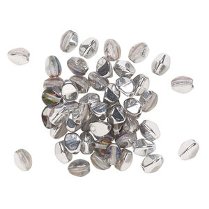 Bead, Preciosa, Czech pressed glass, translucent clear half-coated vitrail and opaque silver, 5x4mm buckwheat. Sold per pkg of 50.