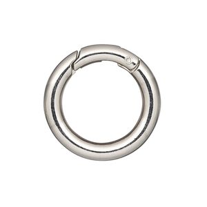 Clasp self-closing hook 1pkg4 "pewter" (zinc alloy), 25mm round, imitation rhodium-finished steel 1-strand