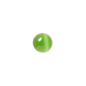 Cabochon, cat's eye glass (fiber optic glass), green, 10mm calibrated round, quality grade. Sold per pkg of 10.