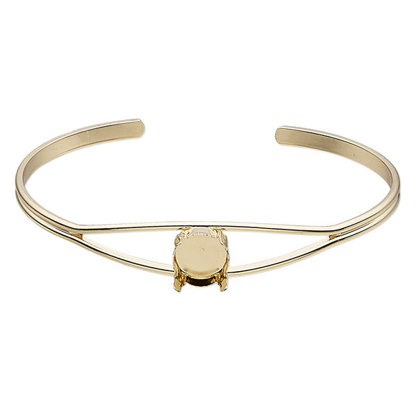 Bracelet, cuff, gold-finished brass, 11mm wide with SS47 4-prong rivoli setting, 8 inches. Sold individually. image number 0