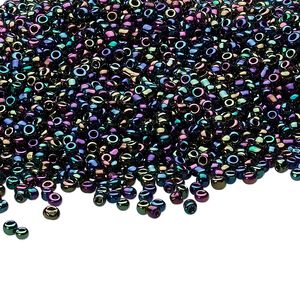 Seed bead, Ming Tree™, glass, pkg/1 pound, #11 round, opaque rainbow peacock.