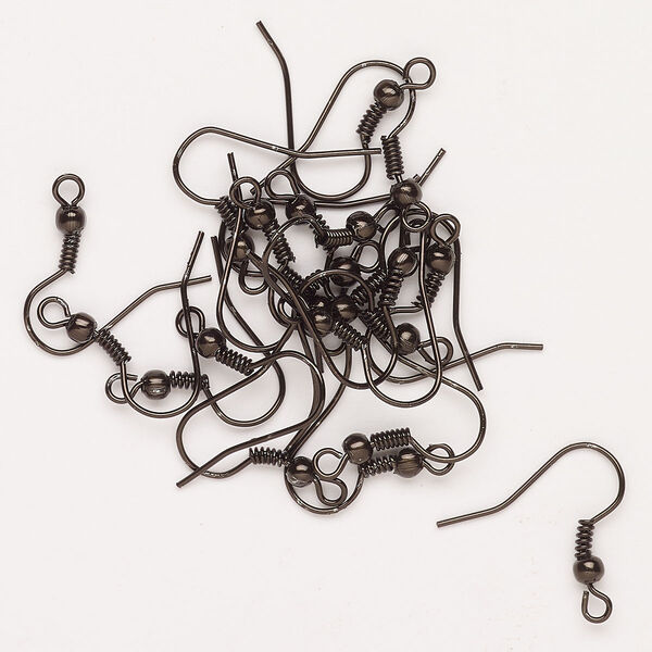 Ear wire steel 1pk 18mm fishhook open loop 3mm ball 4mm coil, anodized brown 22 gauge 10 pairs image number 0