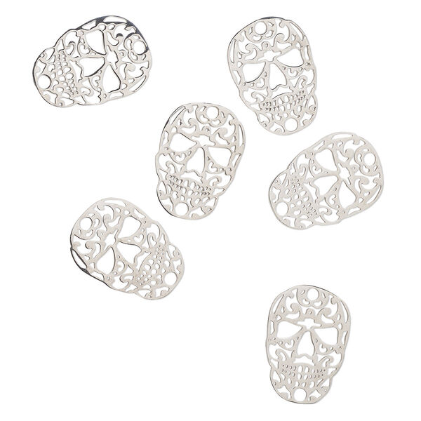 Link, stainless steel, 20x14mm sugar skull. Sold per pkg of 6. image number 0