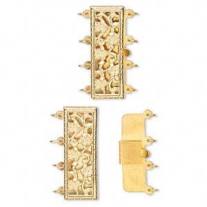 Clasp tab 1pkg1 14Kt gold-filled, 23.5x9mm rectangle, 4-strand
