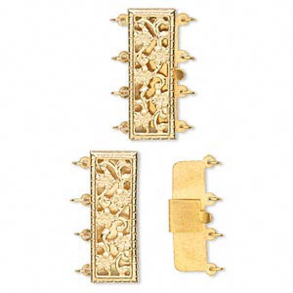 Clasp, 4-strand tab, 14Kt gold-filled, 23.5x9mm rectangle. Sold individually. image number 0