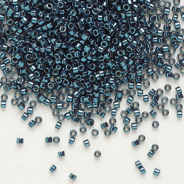 Seed bead, Delica®, glass, pkg/50g, #11 round, opaque nickel-plated dyed color dark steel blue (DB-0451). image number 0