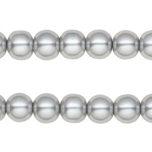 Bead, glass pearl, coated glass, grey, 7-8mm round. Sold per pkg of (2) 15-inch strands.