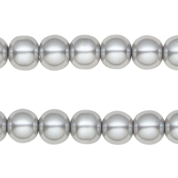 Bead, glass pearl, coated glass, grey, 7-8mm round. Sold per pkg of (2) 15-inch strands. image number 0