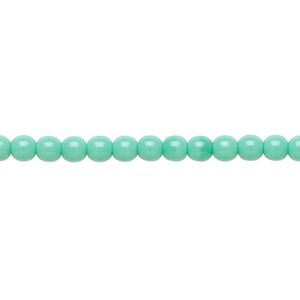Bead, Preciosa Czech glass druk, pkg/15-1/2 to 16 inches, opaque turquoise green, 4mm round.