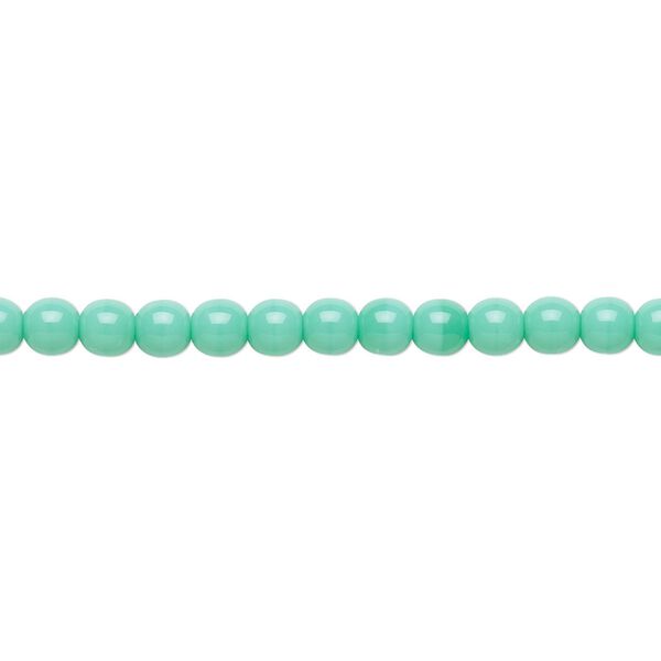 Bead, Preciosa Czech glass druk, pkg/15-1/2 to 16 inches, opaque turquoise green, 4mm round. image number 0