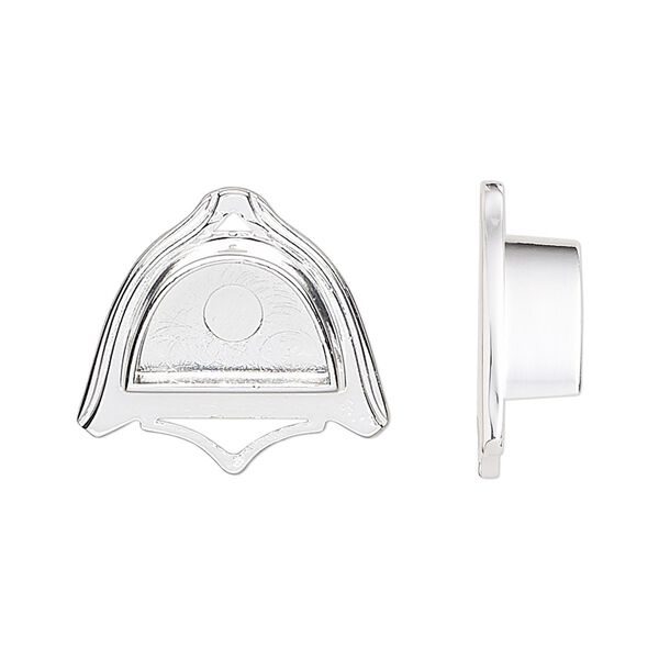 Drop, silver-plated "pewter" (zinc-based alloy), 21x19mm crest with triangle cutout and 13x8mm non-calibrated half-oval setting. Sold per pkg of 2. image number 0