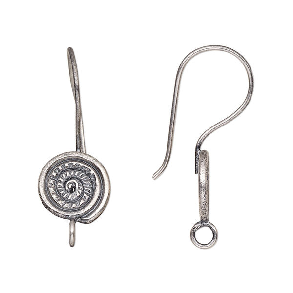 Ear wire, Hill Tribes, fine silver, 28x11mm swirl with closed loop, 21 gauge. Sold per pair. image number 0