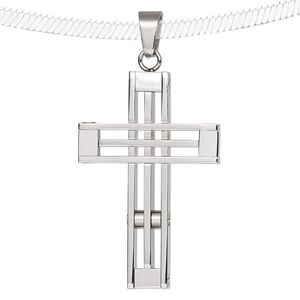 Pendant, stainless steel, 51x30mm double-sided cross with cutouts. Sold individually.