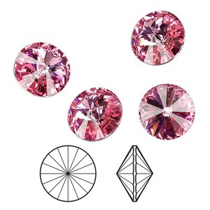 Chaton 4pk rose foil back, Crystal Passions® 12mm rivoli 1122