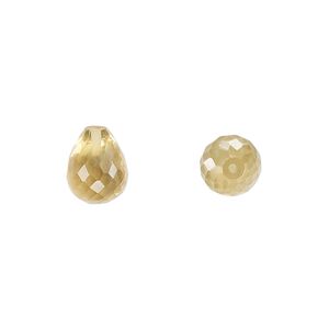 Citrine 1pkg2, hand-cut half-drilled faceted teardrop bead 10x8mm