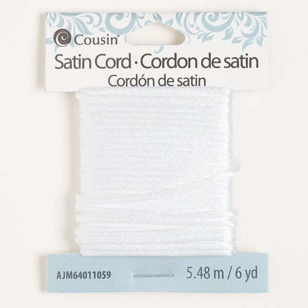 Cord, satin, pkg/6 yards, 2mm round, white. image number 0