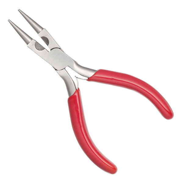 Pliers, EUROTOOL®, stainless steel and rubber, red and silver, 5-1/4 inches. Sold individually. image number 0