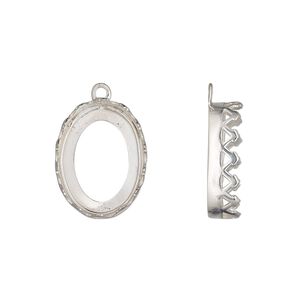 Drop, sterling silver, 17.5x13mm oval with decorative trim and open back with 16x12mm oval cabochon bezel setting. Sold individually.