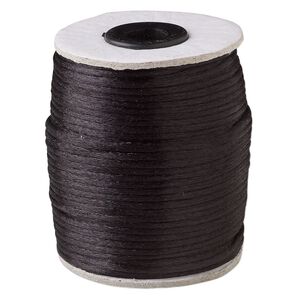 Cord, Satinique™, nylon, black, 2mm. Sold per 200-foot spool.