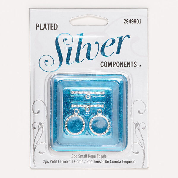 Clasp, toggle, silver-plated copper, 12.5mm round with rope design. Sold per pkg of 2. image number 0